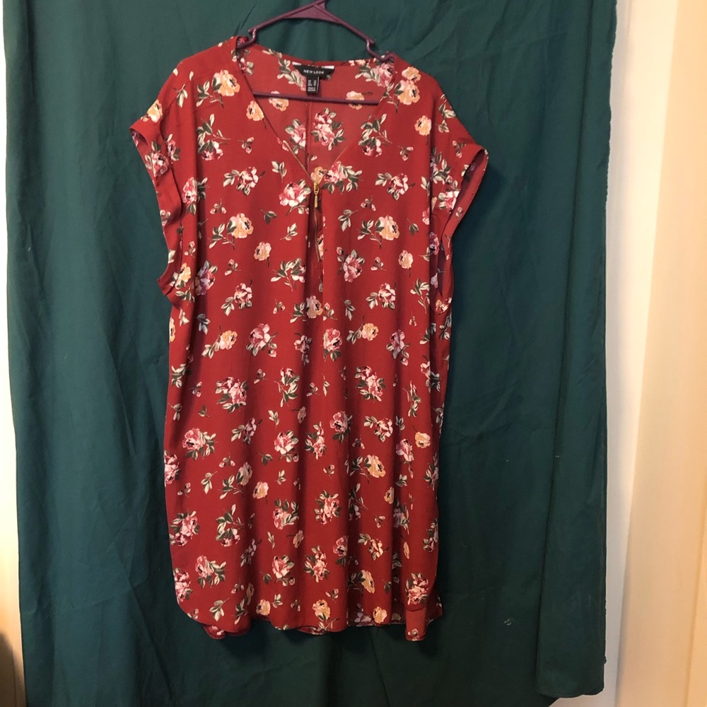 Rust colored floral tunic blouse